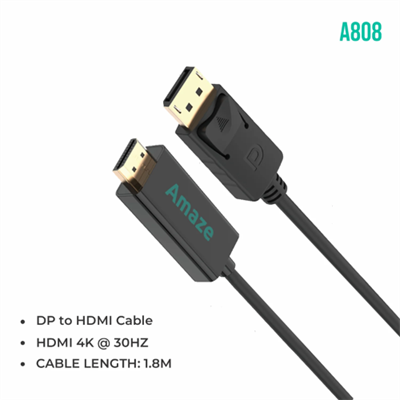 AMAZE DP TO HDMI 4K Adapter Cable A808, Gold Plated Connectors