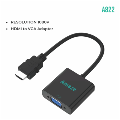 AMAZE HDMI TO VGA ADAPTER, Converter A822, Resolution 1080P