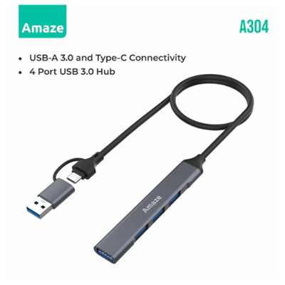 Amaze USB 3.0 and Type C 4 in 1 USB 3.0 HUB, 4 x USB 3.0, 5Gbps transfer Speed - A304