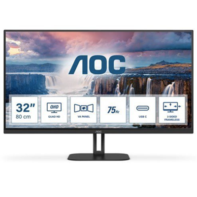 AOC Q32V5CE - 32 Inch QHD monitor, 75Hz, VA, 1ms, FreeSync, Speakers , low Blue mode, Flicker free, USB HUB (2560 x 1440 @ 75Hz, 300 cd/m² , HDMI 2.0 / DP 1.2)