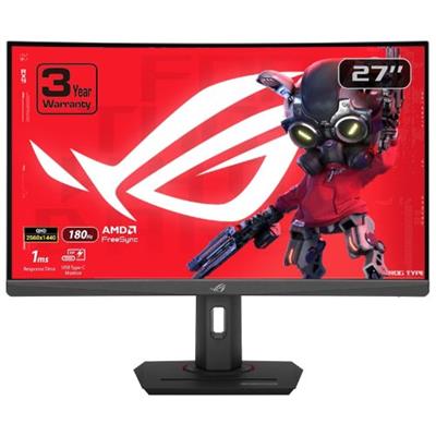 ASUS ROG Strix 27” 1440P HDR400 USB-C Curved Gaming Monitor (XG27WCS) - QHD (2560 x 1440), 180Hz, 1ms, Fast VA, 125% sRGB, DCI-P3 95%, ELMB Sync, FreeSync, DisplayWidget, Tripod Socket