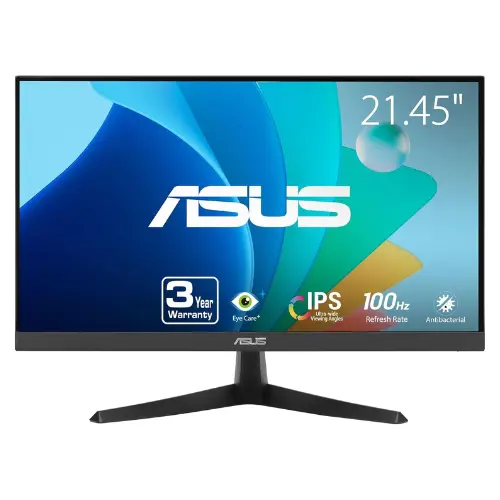 ASUS VY229HF Eye Care 21.45" Full HD (1080p) IPS Monitor with 100Hz Refresh Rate, 1ms MPRT, Adaptive-Sync, and Antibacterial Treatment