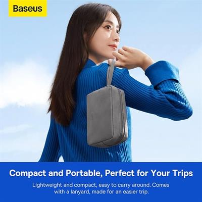 Baseus Easy Journey Travel Organizer Storage Bag Compatible For Charger Charging Cables Flash Drive Earphone And More Grey