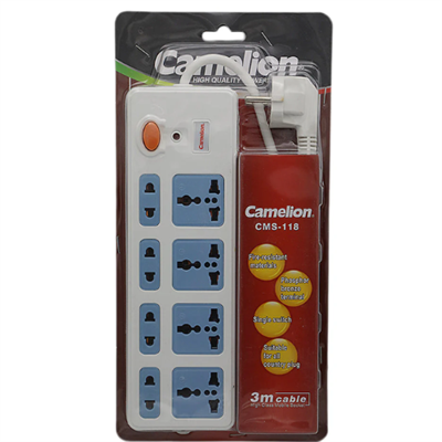 Camelion CMS-118 4x 3 Pin universal Socket, 4x 2 Pin Socket Power Extension with 3 meter cord