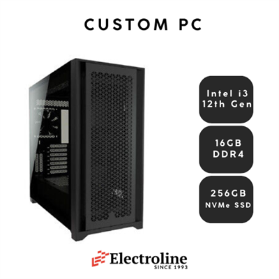 Custom Desktop PC - Intel i3 12th Gen, 16GB DDR4, 256GB NVMe SSD