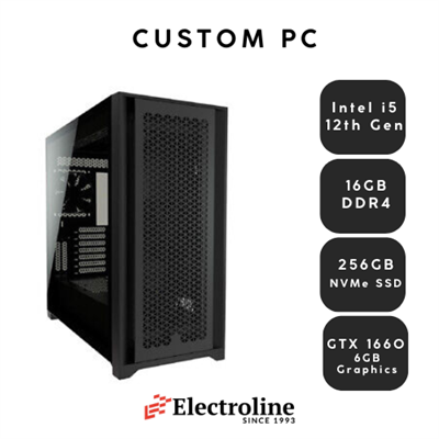 Custom Desktop PC - Intel i5 12th Gen, 16GB DDR4, 512GB NVMe SSD, GTX1660 6GB