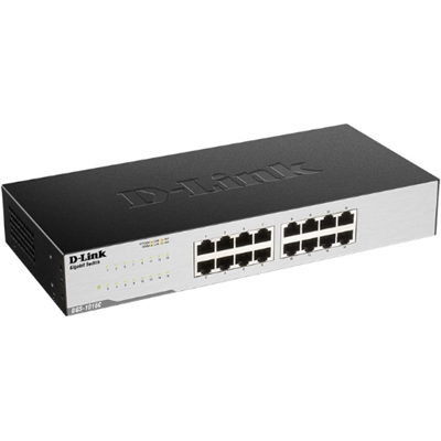 D-Link Ethernet Switch, 16 Port Gigabit Unmanaged Network Internet Hub Desktop Rackmount, Plug N Play (DGS-1016C)