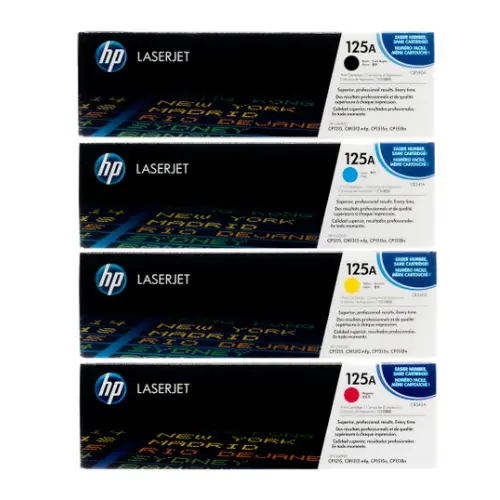 HP 125A Complete Color toner set CB540A (Black), CB541A (Cyan), CB542A (Yellow), CB543A (Magenta)