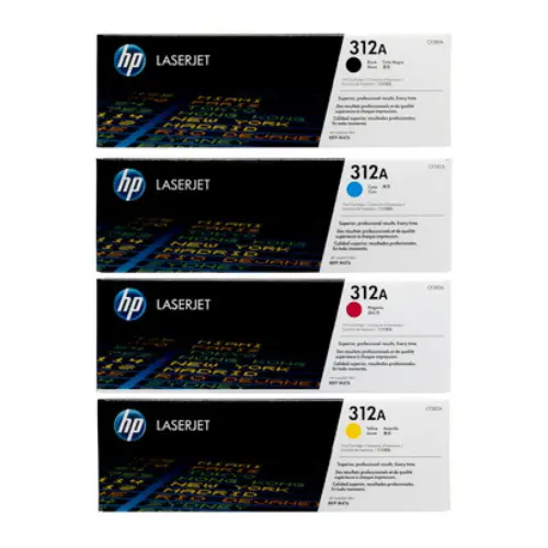 HP 312A Color toner set, CF380A (Black), CF381A (Cyan), CF382A (Yellow), CF383A (Magenta)