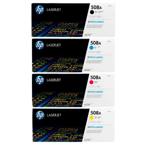 HP 508A Complete toner set, CF360A (Black), CF361A (Cyan), CF362A (Yellow), CF363A (Magenta)