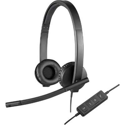 Logitech H570e Wired Headset, Stereo Headphones with Noise-Cancelling Microphone, USB, In-Line Controls with Mute Button, Indicator LED