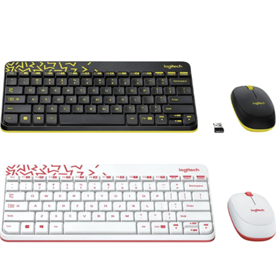 Logitech MK240 Wireless Keyboard & Mouse Combo - Minimal design (Black/Chartreuse Yellow & White/Vivid Red)