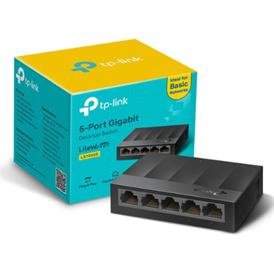 TP-Link LS1005G 5-Port Desktop/Wallmount Gigabit Ethernet Switch/Hub, Network Splitter, Plug and Play, Plastic Case, Black