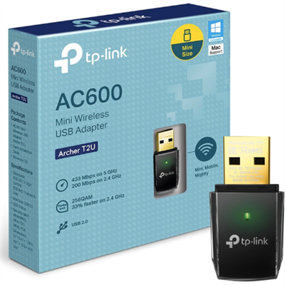TP-Link Archer T2U 11AC USB WiFi Adapter - Dual Band 2.4G/5G AC600 Wireless Network Card, WiFi Dongle, Mini size, Supports Windows, Mac OS