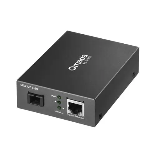 TP-Link MC212CS-20 Gigabit WDM Media Converter – 1 Gbps RJ-45 to SC Fiber (20 km Single-Mode)