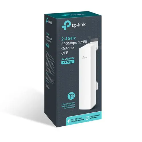 TP-Link CPE220 2.4 GHz 300 Mbps 12 dBi Outdoor CPE – High-Gain Directional Outdoor Wireless Bridge & Access Point