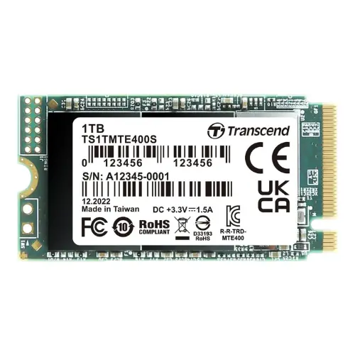 Transcend PCIe MTE400S NVMe M.2 SSD (512GB | 1TB | 2TB) | M.2 2242 Form Factor | PCIe Gen3 x4 (Up to 2000MB/s Read) | Compact Internal Storage for Laptops & Handhelds