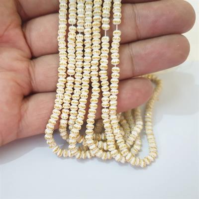 Buy1 Get 1 Free Round White Golden Color Pearls Acrylic Beads With Hole (100 Pcs per String) 3mm