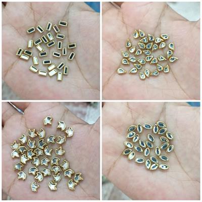 200 Pcs (50 Pcs Each)Tiny Eye Leaf Shape Kundan Stones for Embroidery, Craft and Jewellery Making