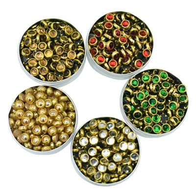 125 Pcs Total (25 Pcs Each) Real Kundan Beads DIY Sewing Jewelry Decoration Round Shapes 4mm