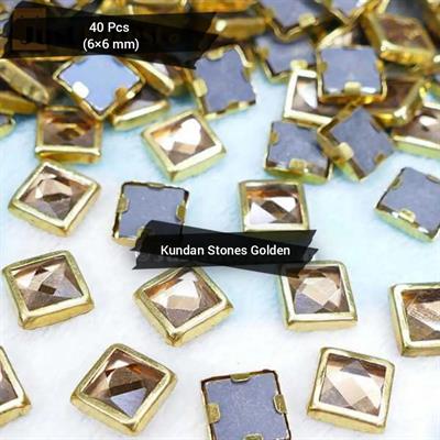 40 Pcs Golden Square Kundan Stone (6x6 mm)