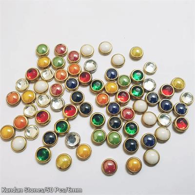 50 Pcs, 6mm Mixed Colors Real Kundan Beads DIY Sewing Jewelry Decoration, Round Shape