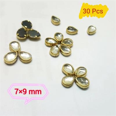 30 Pcs Kundan Stone for Embroidery, Craft and Jewellery Making (Teardrop Shape, 7MM,)