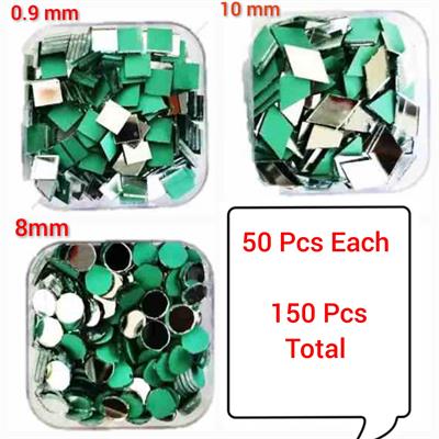  Pack oF 150 Mini Craft Mirrors, (50 Pcs Each )Square/Diamond & Round Shape, Mirror Mosaic Tiles for Crafts Projects, Decoration