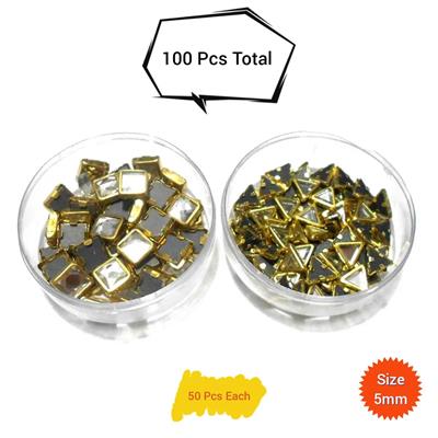 100 Pcs, (50 Pcs Each) Real Kundan Beads DIY Sewing Jewelry Decoration, square/triangle Shape