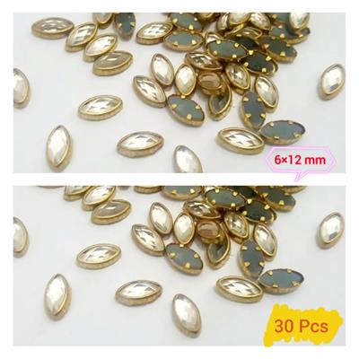 30 Pcs, Real Kundan Beads DIY Sewing Jewelry Decoration Size Leaf Shape Size (6x12mm)