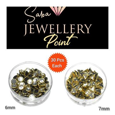 60 Pcs Round & Triangle Shape Real Kundan Stone, 30 Pcs Each