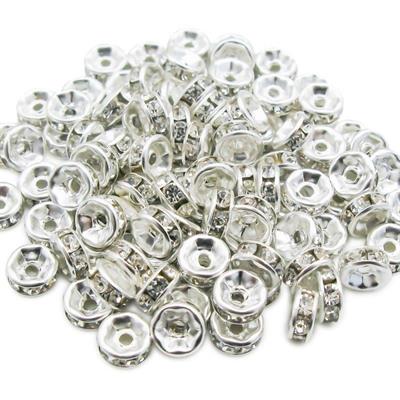 50 Pcs 8mm Metal Silver Spacer Beads Crystal Rhinestone Beads for DIY Crafts