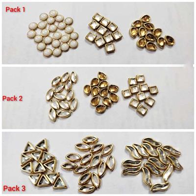 Pack of 1 Real Kundan Beads DIY Sewing Jewelry Decoration, DIY, 60 Pcs Total (20 Pcs Each)