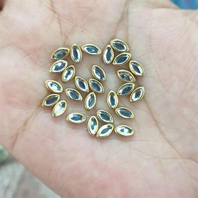 100 Pcs Tiny Eye Leaf Shape Kundan Stones for Embroidery, Craft and Jewellery Making (4mm x 7mm)