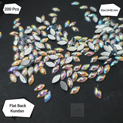 200 Pcs Shiny Eye Shape Multicolored 4*8 mm Size Kundan Beads DIY Sewing Craft Sets