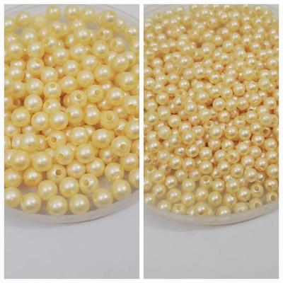   10 gm Round Beads Craft Sets DIY Findins 6mm & 4mm Light Yellow Color