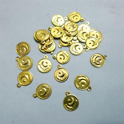 20 Pcs Round Metal Coins in Antique Gold Beautiful Design For DIY Crafts 12mm