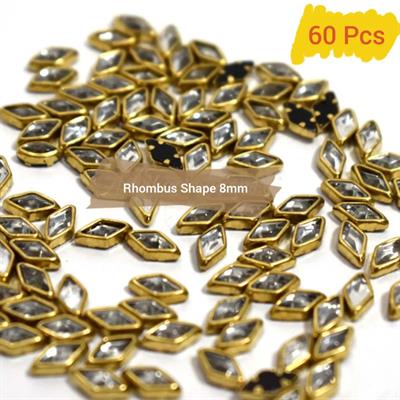 60 Pcs, Real Kundan Beads DIY Sewing Jewelry Decoration, Rhombus Shape