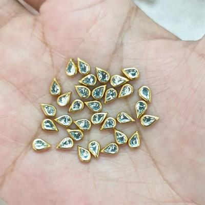 60 Pcs Tiny Drop Shape Kundan Stones for Embroidery, Craft and Jewellery Making (3mmx5 mm)