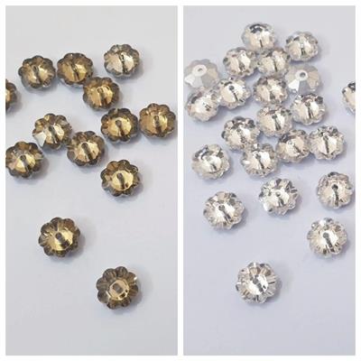 15 Pcs Faceeted Beads Flower Silver, Gold & Multicolor , 9 mm Beautiful Design, Beads Craft Supplies