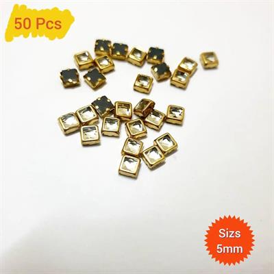 50 Pcs Silver Square Kundan Stone (5x5mm)