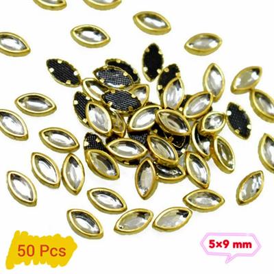 50 Pcs, Real Kundan Beads DIY Sewing Jewelry Decoration, Leaf Shape SIZE 5x9MM