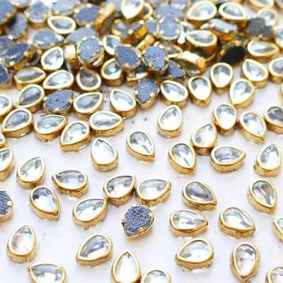 50 Tear Drop Shape White Color Flatback Crystal Kundan Stone (6x4mm)