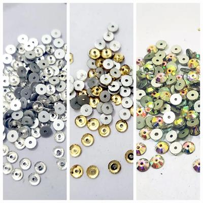 100 Pcs Crystal Acrylic Sew On Rhinestones Tiny Flatback Sewing Beads 5mm Silver,Gold & Multicoor