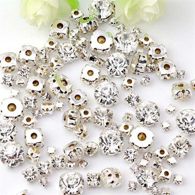 150 Pcs (50 Pcs Each) Multi Sizes Crystal Acrylic Sew 2mm,5mm & 8mm Silver