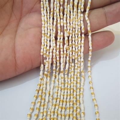 Buy1 Get 1 Free White Golden Rice Shape Pearls Acrylic Beads With Hole (100 Pcs per String) 6mm