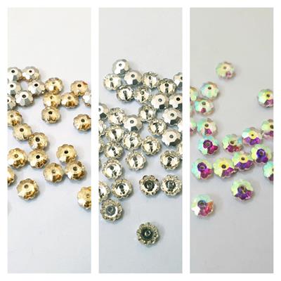  24 Pcs Faceeted Beads Flower Silver, Gold & Multicolor , 7 mm Beautiful Design, Beads Craft Supplies