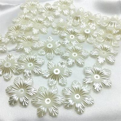 12 Pcs 30 mm White Color Pearl white flowers beads