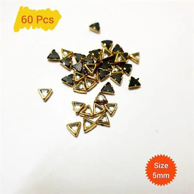  60 Pcs Triangle Shape Golden Kundan stone in Flat Back Beads for decoration 5mm