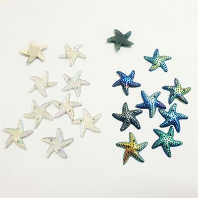 20 Pcs Plastic Star Fish Flower Shape, Beads FlatBack, 20 mm, With Holes